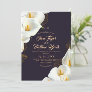 Invitation Photo de mariage floral blanc élégant violet moder