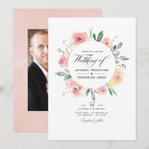 Invitation Photo de mariage floral rose pastel