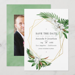 Invitation Photo de mariage géométrique à la verdure tropical
