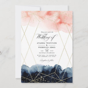 Invitation Photo de Mariage géométrique marine et couleur bla