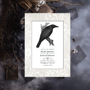 Invitation Photo de mariage gothique crâne et dentelle