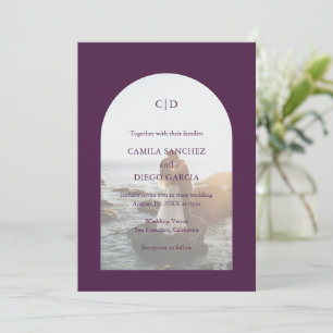 Invitation Photo de mariage moderne à arche violette élégante
