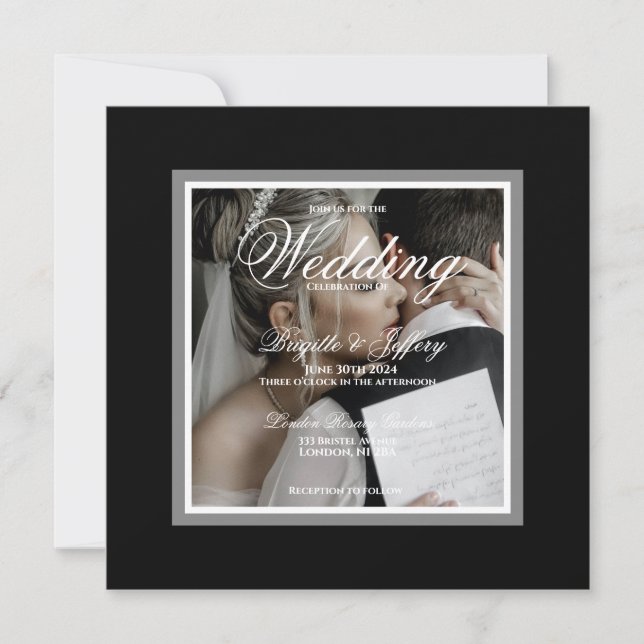 Invitation Photo de mariage personnalisable noir et blanc (Devant)