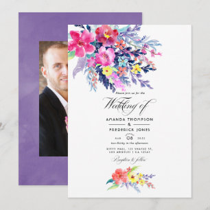Invitation Photo de mariage printanier floral aquarelle color