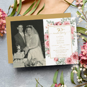 Invitation Photo de mariage Rose Fleurie 50e Anniversaire de 