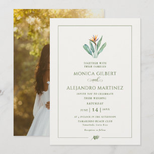 Invitation Photo de mariage sur la plage avec fleurs tropical