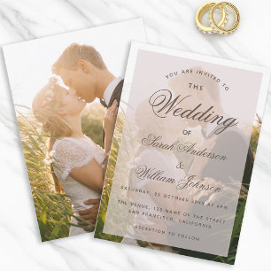Invitation Photo de mariage transparent écriture élégante mod