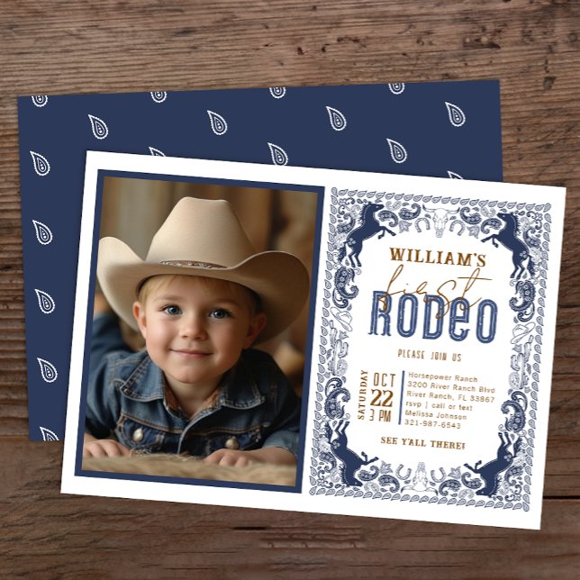 Invitation photo de Marine Blue First Rodeo - West (Navy Blue Birthday Invite)