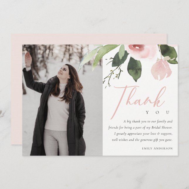 INVITATION PHOTO DE MERCI ROSE ROSE DOUX (Devant / Derrière)
