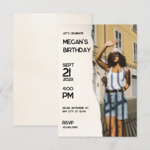 Invitation Photo de mode simple beige anniversaire