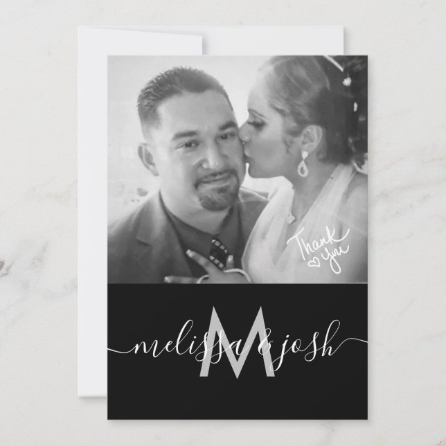 Invitation Photo de monogramme de mariage Merci Modern Script (Devant)