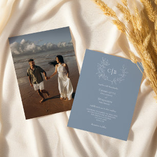 Invitation Photo de monogramme de mariage minimal feuille ble