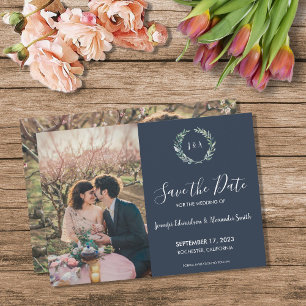 Invitation Photo de monogramme feuille rustique Enregistrer l