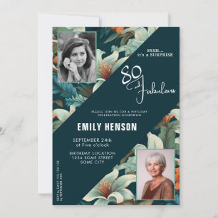 Invitation Photo de naissance avec motif floral 80 et fabuleu