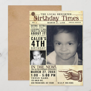Invitation Photo de naissance de journal ancien rétro Vintage