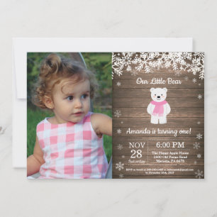 Invitation Photo de naissance rustique d'ours polaire d'hiver