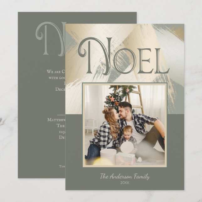Invitation Photo de Noël Gold Strots moderne Diner Party (Devant / Derrière)