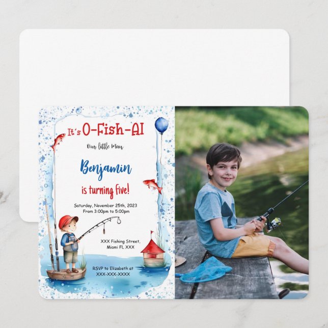 Invitation Photo de pêche du 5e anniversaire (Devant / Derrière)