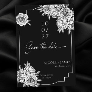 Invitation Photo de pivoines noires et blanches modernes pour