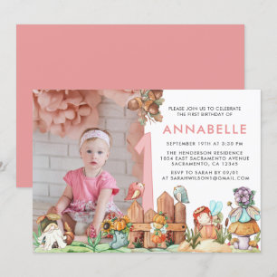 Invitation Photo de premier anniversaire de Fairy Forest