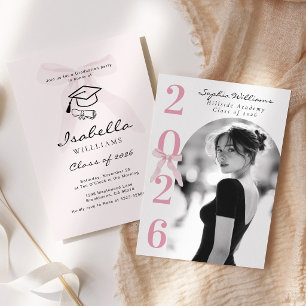 Invitation Photo de remise de diplôme avec un nœud rose en no