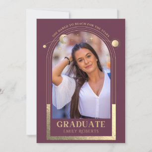 Invitation Photo de remise de diplôme Plum Gold Celestial Sun