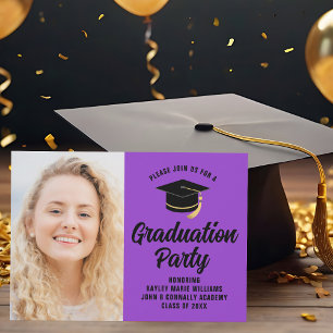 Invitation Photo de remise des diplômes violet noir 2026 Fête