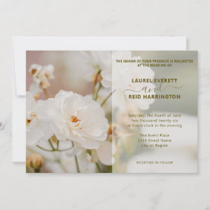 Invitation Photo de rose blanche rêveuse élégant mariage vint