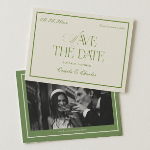 Invitation Photo de sauvegarde de mariage rétro blanc et vert