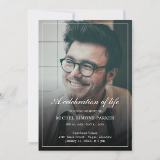 Invitation Photo de script moderne Célébration des funéraille