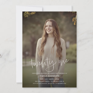 Invitation Photo de script moderne minimal 21e anniversaire