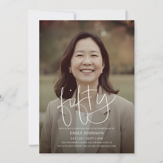 Invitation Photo de script moderne minimal 50e anniversaire (Devant)