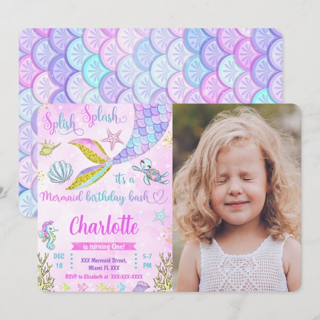 Invitation photo de sirène (Devant / Derrière)