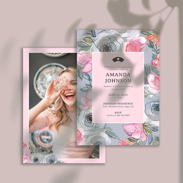 Invitation Photo de soins infirmiers pour filles florales ros (Créateur téléchargé)