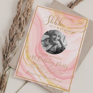 Invitation Photo de SURPRISE 50e Anniversaire Marbre Rose Blu