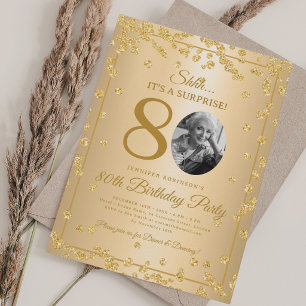 Invitation Photo de SURPRISE 80e Anniversaire Doré Glam Confe