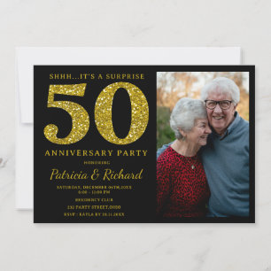 Invitation Photo de Surprise Pailleté Or Noir 50e Anniversair