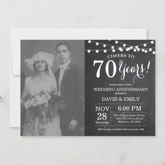 Invitation Photo de tableau noir pour 70e anniversaire de mar (Devant)