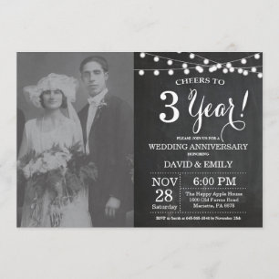 Invitation Photo de tableau noir pour les 3 ans de mariage