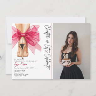 Invitation Photo de talons hauts à nœud rose pour 20e anniver