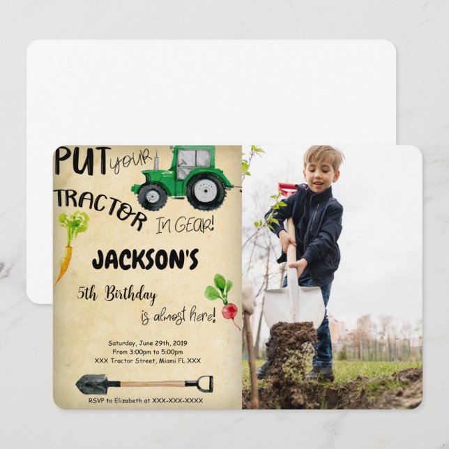 Invitation photo de tracteur (Devant / Derrière)
