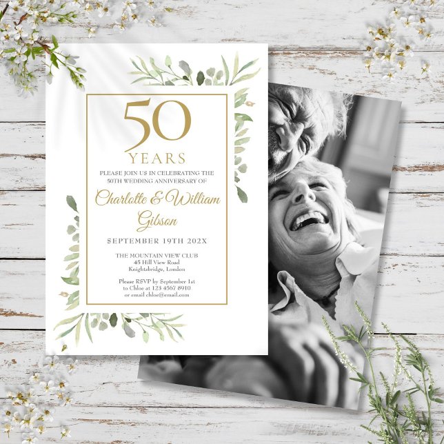 Invitation Photo de verdure d'anniversaire de mariage de n'im (Any Year Wedding Anniversary Greenery Photo Invitation)