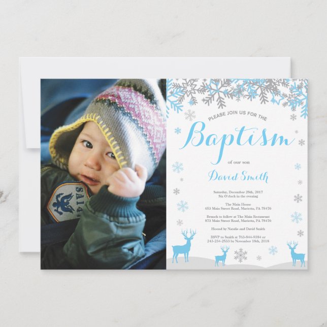 Invitation photo de Winter Deer Boy Baptism (Devant)
