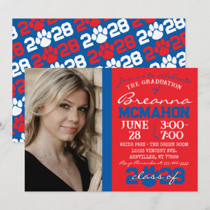 Invitation Photo d'Empreinte de patte rouge et bleu
