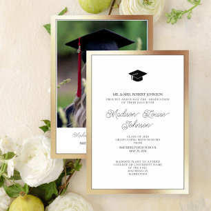 Invitation Photo Des Parents Graduation Black & Gold
