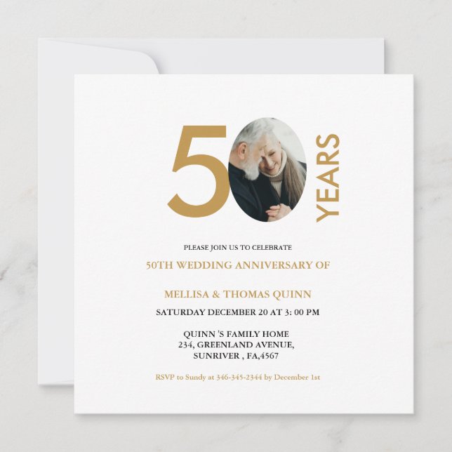 Invitation Photo design moderne 50E anniversaire de Mariage (Devant)
