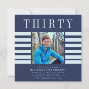 Invitation Photo design moderne mens bleu 30e anniversaire