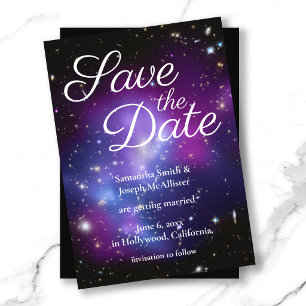 Invitation Photo d'espace violet et noir pour annoncer la dat