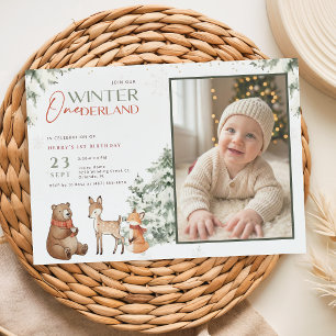 Invitation Photo d'hiver d'animaux Enfant d'un an Premier ann