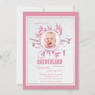 Invitation photo d'hiver rose chic